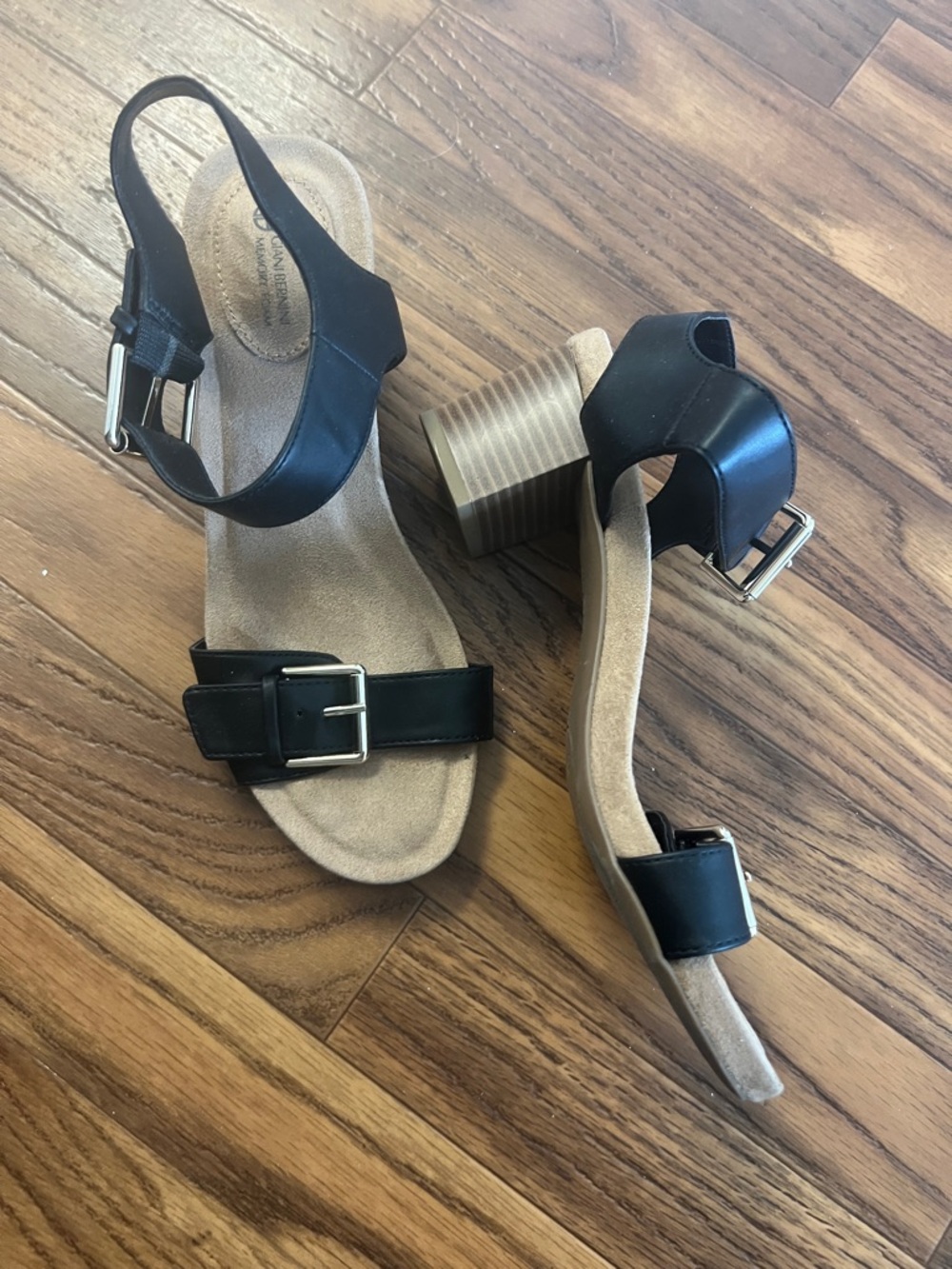 Gianni Bini Black Block Heel Buckle Sandals